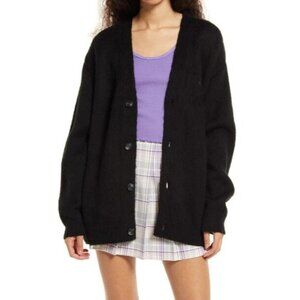 iets Frans Women Medium Black Fuzzy Fluffy Cardigan Oversized Sweater NEW